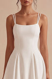 White A Line Spaghetti Straps Simple Graduation Dress