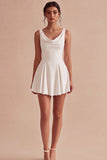 White A Line Cowl Neck Graduation Dress
