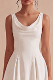White A Line Cowl Neck Graduation Dress