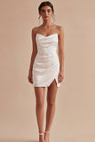 Strapless Bodycon Ruched Graduation Dress with Slit
