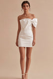White Bodycon One Shoulder Bridal Shower Dress with Bow