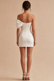 White Bodycon One Shoulder Bridal Shower Dress with Bow