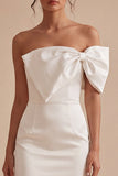 White Bodycon One Shoulder Bridal Shower Dress with Bow
