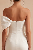 White Bodycon One Shoulder Bridal Shower Dress with Bow