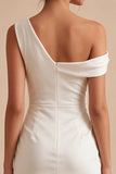 Bodycon White Asymmetrical Neck Ruched Graduation Dress