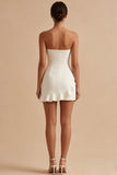 Strapless White Bodycon Ruffled Graduation Dress
