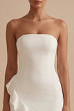 Strapless White Bodycon Ruffled Graduation Dress