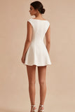 A Line White Bateau Neck Graduation Dress