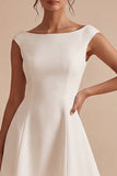 A Line White Bateau Neck Graduation Dress