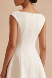A Line White Bateau Neck Graduation Dress
