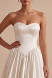 White Sweetheart A Line Satin Midi Engagement Dress