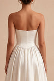 White Sweetheart A Line Satin Midi Engagement Dress