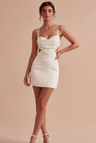 White Cut Out Bodycon Spaghetti Straps Graduation Dress