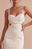 White Cut Out Bodycon Spaghetti Straps Graduation Dress