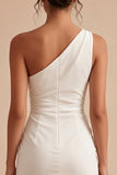 One Shoulder White Bodycon Mini Graduation Dress with Slit
