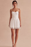 White A Line Spaghetti Straps Mini Graduation Dress with Lace