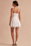 White A Line Spaghetti Straps Mini Graduation Dress with Lace