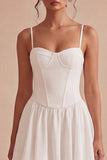White A Line Spaghetti Straps Mini Graduation Dress with Lace