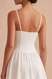 White A Line Spaghetti Straps Mini Graduation Dress with Lace