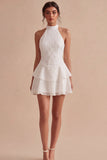 Halter White A Line Graduation Dress with Ruffles