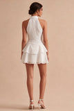 Halter White A Line Graduation Dress with Ruffles