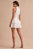 Halter White A Line Graduation Dress with Ruffles