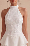 Halter White A Line Graduation Dress with Ruffles