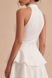 Halter White A Line Graduation Dress with Ruffles