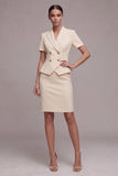 Ivory 2 Piece Peak Lapel Short Sleeves Business Dress