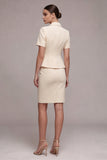 Ivory 2 Piece Peak Lapel Short Sleeves Business Dress