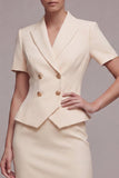 Ivory 2 Piece Peak Lapel Short Sleeves Business Dress