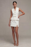 White 2 Piece Notched Lapel Single Breasted Business Dress