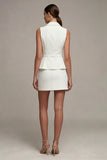 White 2 Piece Notched Lapel Single Breasted Business Dress