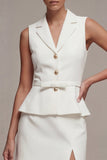 White 2 Piece Notched Lapel Single Breasted Business Dress