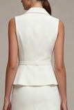 White 2 Piece Notched Lapel Single Breasted Business Dress