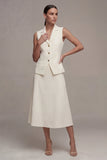 Ivory 2 Piece Single Breasted Notched Lapel Midi Business Dress