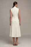 Ivory 2 Piece Single Breasted Notched Lapel Midi Business Dress