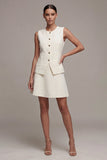 Ivory 2 Piece Round Neck Single Breasted Business Dress