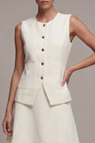 Ivory 2 Piece Round Neck Single Breasted Business Dress