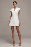 White A Line Single Breasted Notched Lapel Short Blazer Dress