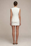 White 2 Piece Single Breasted Round Neck Short Work Dress