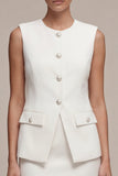 White 2 Piece Single Breasted Round Neck Short Work Dress