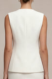 White 2 Piece Single Breasted Round Neck Short Work Dress