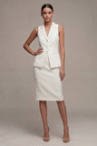 Ivory 2 Piece Notched Lapel Sheath Single Breasted Midi Business Dress