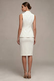 Ivory 2 Piece Notched Lapel Sheath Single Breasted Midi Business Dress