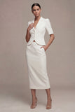 White 2 Piece Notched Lapel Half Sleeves Business Dress with Pockets