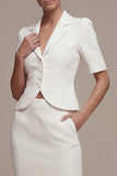 White 2 Piece Notched Lapel Half Sleeves Business Dress with Pockets