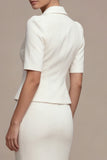 White 2 Piece Notched Lapel Half Sleeves Business Dress with Pockets