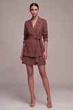 Desert Rose Notched Lapel 2 Piece Short Work Dress with Belt