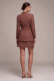 Desert Rose Notched Lapel 2 Piece Short Work Dress with Belt